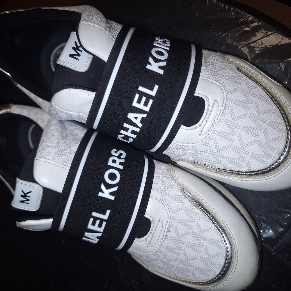 Michael Kors White and Black Slip-On Sneakers